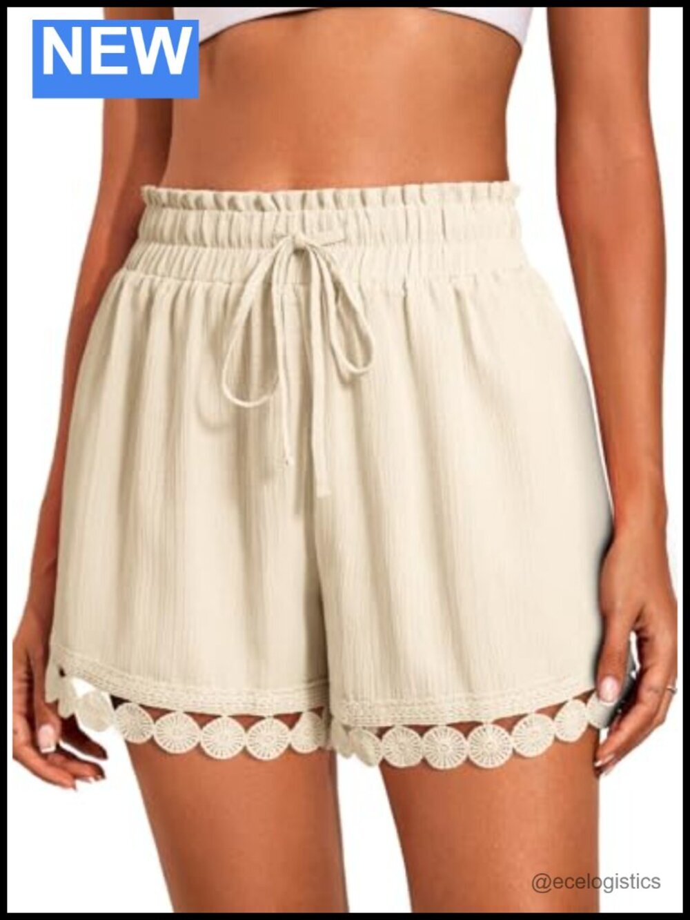 Womens Drawstring Elastic Waist Casual Lace Boho Beach Cover Up Shorts